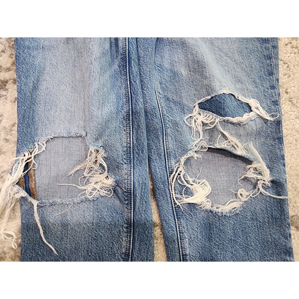 American Eagle Mom Jeans Distressed Patchwork Size 2 Long Y2K 90s Bohemian - Picture 4 of 7